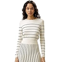 LilySilk 100% Spun Silk Sweater for Women Skinny Pinstriped Pullover Top Stretachable Ladies Base Layer Classic Versatile