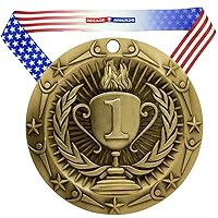 Decade Awards' Place Medals - Large Metal Award Medals with Stars & Stripes American Flag V Neck Ribbon - Perfect for School Competitions, Coaches, Students, Athletes & Scholars
