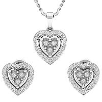 Dazzlingrock Collection 0.50 Carat (ctw) Round White Diamond Ladies Halo Style Earring & Pendant Set 1/2 CT, Sterling Silver