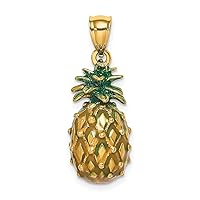 14K Yellow Gold Enamel and Polished 3-D Pineapple Charm - 20.6mm