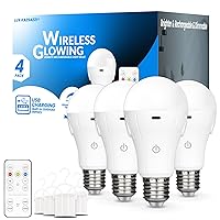 WirelessGlow Rechargeable Light Bulbs with Remote, 3 Color Temperatures and Dimmable Battery Light Bulbs, Touch Control + USB Rechargeable Battery Operated Light Bulb, A19