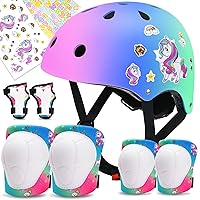 Color Gradient Adjustable Helmet Kids Protective Gear Set Knee Pads for Kids 3-8 Years Cycling Helmet with Knee Pads Elbow Pads Wrist Guards Youth Skateboard Helmet for Kids