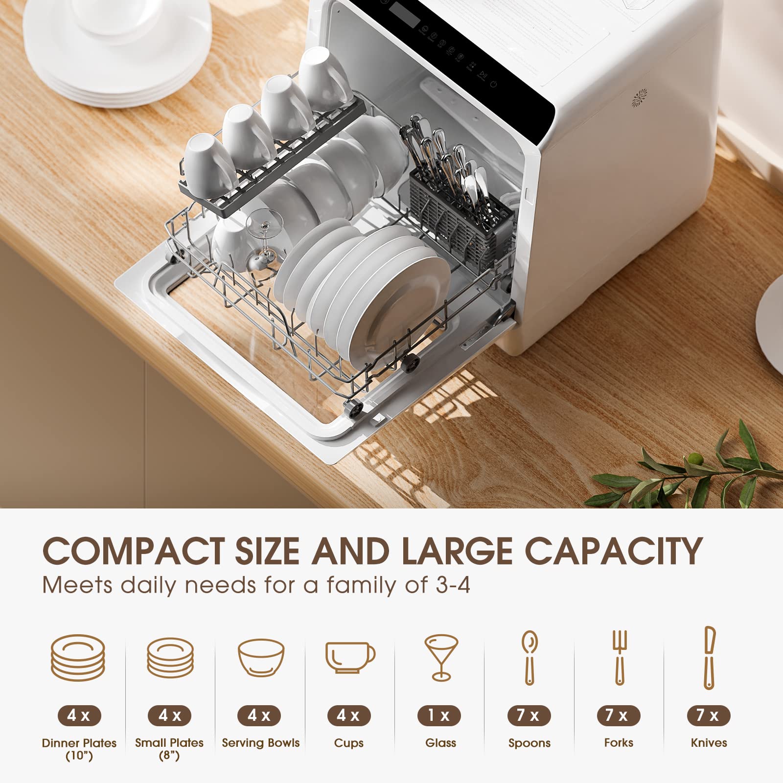 Portable Countertop Dishwashers, NOVETE Compact Dishwashers with 5 L Built-in Water Tank & Inlet Hose, 5 Washing Programs, Baby Care, Air-Dry Function and LED Light for Small Apartments, Dorms and RVs