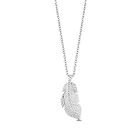 Jewelili Enchanted Disney Fine Jewelry Sterling Silver 1/15 Cttw Natural White Round Diamonds Pocahontas Feather Pendant Necklace