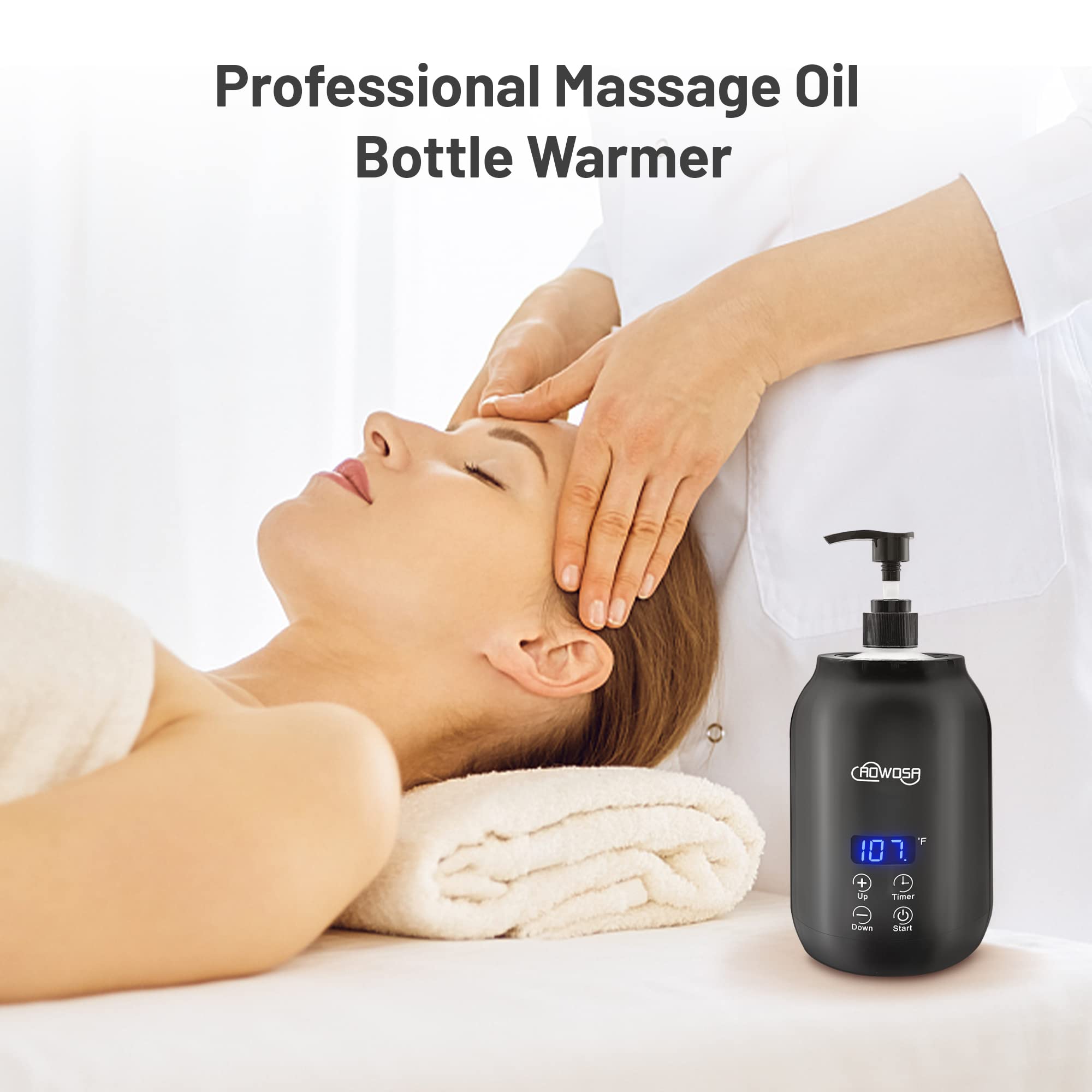 Massage Oil Warmer Bottle Professional Electric Lotion Digital Heater for SPA, Automatic Oil Warmer Heated Oil Lotion Cream for Salon, Barber Shops, Home, with Two Oil Bottle Dispenser (Black)
