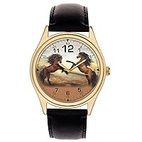 Beautiful Wild Horses Mustang Nature Art Solid Brass Wrist Watch
