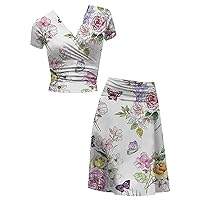 2 Piece Set Summer Beach Floral Dress Women Vacation Mini Dress Sundressses Beach Dress Plus Size Loose V Neck Dress Sets