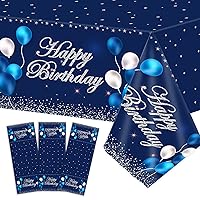 3 Pieces Blue Silver Birthday Party Tableclothes Birthday Party Tablecovers for Man Women Boys Girls Blue Birthday Tableclothes for Party Decorations Supplies 54X108inch