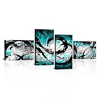 KREATIVE ARTS 4 Panel Turquoise Decor for Living Room Large Size Teal Wall Art Blue Grey Black Wall Decoration Canvas Print Modern Abstract Painting L68xH32inch (Blue)