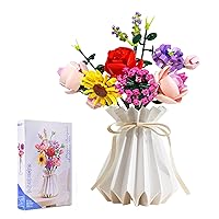 2023 Flower Bouquet Building Kit, 11 Artificial Flowers Building Toys, 530 PCS Flower Building Blocks with Vase, Botanical Collection for Home Decoration, Gifts for Women Mother Kids 6+Ages