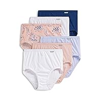 Jockey Women's Underwear Plus Size Elance Brief - 6 Pack, White/Simple Spring Bouquet/Marina Blue/Coral Mist/Wake Blue/Simple Scatter Dot, 8