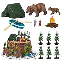RAYNAG 13 Pieces Camping Cake Topper Camping Party Decoration With Tent Bonfire Tree Bear People Boat Camping Cake Decoration for Kids Adults Camper Forest Woodland Theme Happy Birthday Party Supplies