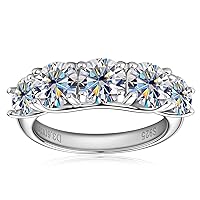 5 Stone Moissanite Half Eternity Ring Wedding Band, 3.6cttw D Color Lab Created Diamond Anniversary Rings, 925 Sterling Silver 5-Stone Engagement Ring for Women
