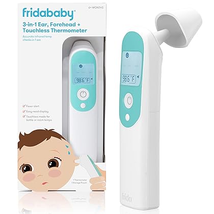 Frida Baby Infrared Thermometer 3-in-1 Ear, Forehead + Touchless for Babies, Toddlers, Adults, and Bottle Temperatures,Digital