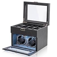 Automatic Double Watch Winder with 8 Extra Storage Box, Double Automatic Watch Winder Box with Jewelry Organizer, Japanese Quiet Motor, LED Light, Adjustable Watch Pillows