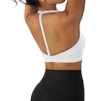 RXRXCOCO Backless Sports Bra for Women Spaghetti Strap Padded Workout Yoga Bra