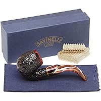 Savinelli Roma Lucite 614 Rusticated Finish Briar Tobacco Pipe With 100 Balsa Filters, Italian Hand Crafted Smoking Pipe With Filters