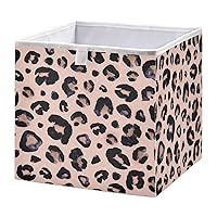 Pink Black Leopard Print Cube Storage Bin Collapsible Storage Bins Waterproof Toy Basket for Cube Organizer Bins for Toys Closet Kids Nursery Boys Girls Clothes Book - 11.02x11.02x11.02 IN