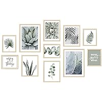 ArtbyHannah 11 Pack Gallery Wall Frame Set with Tropical Botanical Art Pictures, Forest Wall Art Wall Frames for Living Room, Multi Size