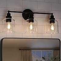 Bathroom Wall Light Fixtures, 3-Light Black Vanity Light with Clear Glass Shade, Modern Farmhouse Wall Lamp Over Mirror for Hallway, Kitchen, Bedroom and Living Room