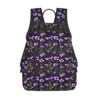 Blooming Purple Flowers Print Simple And Lightweight Leisure Backpack, Men'S And Women'S Fashionable Travel Backpack