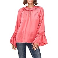 Vince Camuto Womens Pink Ruffled Hook and Eye Closure Bell Sleeve Keyhole Blouse XS