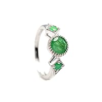 Solid 925 Sterling Silver 7MM Round Cut Natural Zambian Emerald Gemstone May Birthstone Wedding Ring For Women Birthday Gift For Her