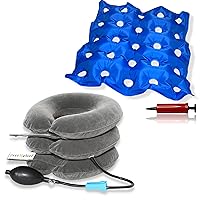 Inflatable Neck Traction Device & Inflatable Seat Cushion-Bundle by EverRelief for Neck & Shoulder Decompression & Pressure Pillow for Pain Free Sitting