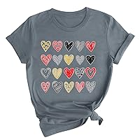 Tops for Women Trendy Valentine's Day Love Heart Graphic Tee Shirts Casual Loose Short Sleeve Blouses