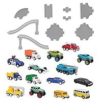 Driven by Battat – 61 Pcs Toy Car Pocket Playset 1/144 Scale – 10 Mini Cars Included & Accessories Car Track, Ramp & More – Gift Toy Car for Boys & Girls & Toddlers Age 3+