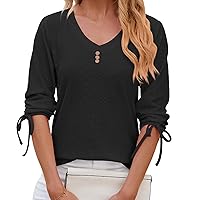 Women's Eyelet Embroidery Puff Sleeve Tops Summer Spring Fashion Clothes Y2K Clothing Oversized V Neck Blouse Shirt