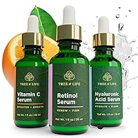 Tree of Life Vitamin C, Retinol and Hyaluronic Acid serum for Brightening, Firming, & Hydrating for Face - 3 Ct x 1 Fl Oz - Total Skin Reset, Anti Aging , Dark Spot Correcting