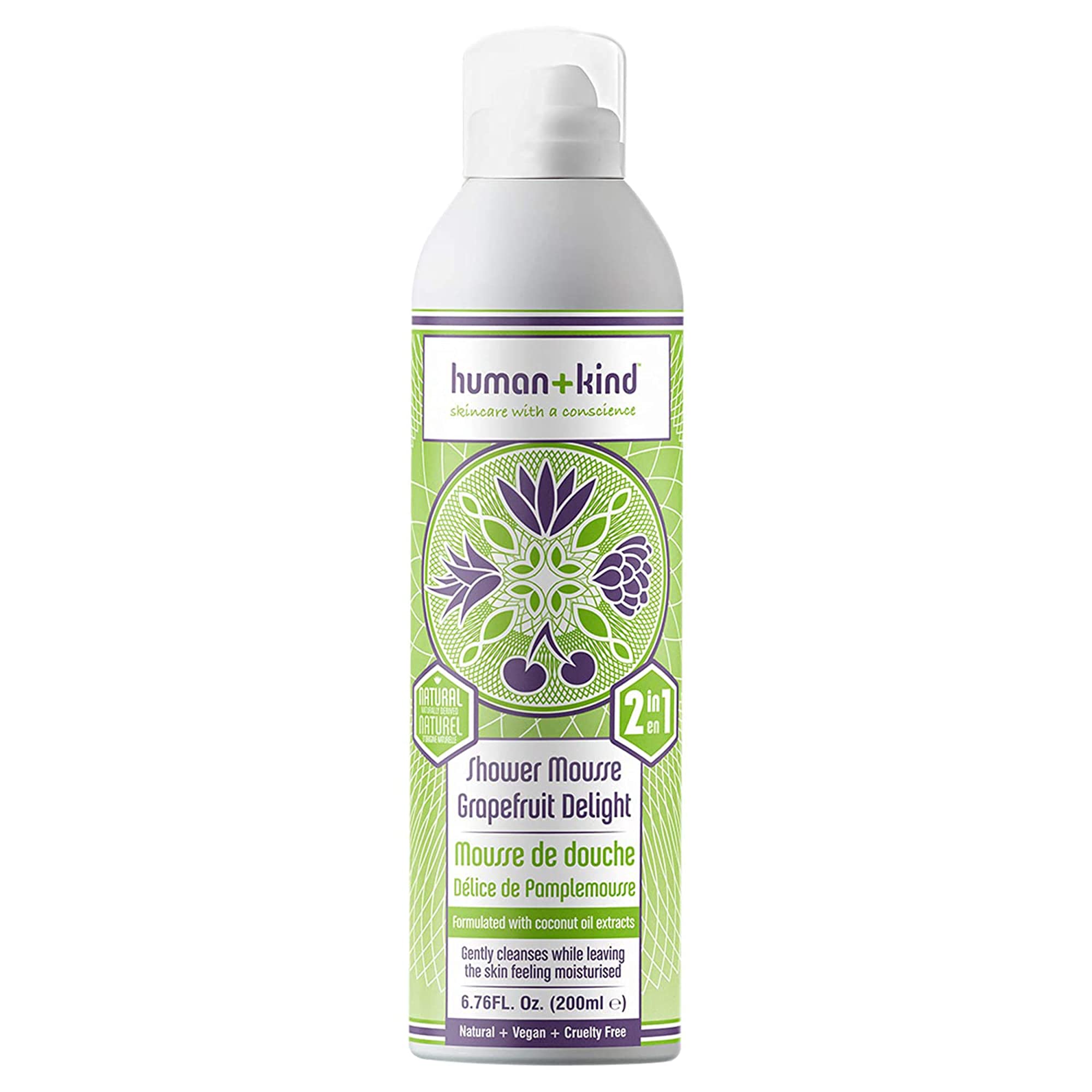Human+Kind Shower Mousse Body Wash - Suitable For Sensitive Skin - Delicately Fragranced - Leaves Your Body Feeling Cleansed And Beautifully Soft - Nourishes Dry Skin - Grapefruit Delight - 6.76 Oz.