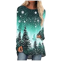 Fall Long Sleeve Shirts for Women Dressy Casual Blouse O Neck Tunic Tops Printed Fall Hippie Tshirts Loose Pullover