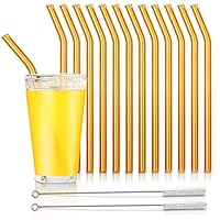 Reusable Glass Straws, Reusable Bent Glass Drinking Straws with 2 Cleaning Brushes, Reusable Straws for Smoothies, Milkshakes, Juice(Orange, 12 Pack)