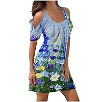 Prime of Day Deals Today 2024 Womens Pants Summer Dresses for Women 2024 Cold Shoulder Short Sleeve A-Line Casual T-Shirt Dress Plus Size Swing Cute Mini Dress