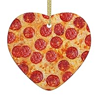 Mqgmz3d Pizza Pepperoni Print Christmas Ceramic Pendant - Xmas Tree Decorations Cute Hanging Accessories Funny Gift