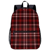 Red Plaid Pattern Large Backpack 17Inch Lightweight Laptop Bag with Pockets Travel Business Daypack