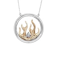 Sterling Silver with Gold Plated Four Elements of Nature-Fire Diamond Pendant Necklace For Women(I-J I2)