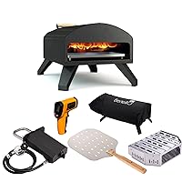 Bertello SimulFIRE Outdoor Pizza Oven Bundle - Wood Fire Portable 12 inch Brick Oven with Gas Burner, Peel, Wood Tray, Cover, & Thermometer - Portable Pizza Maker - As Seen on SHARK TANK