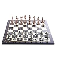 Ancient Egypt Pharaoh Antique Copper Figures Metal Chess Set for Adults,Handmade Pieces and Marble Design Wood Chess Board King 3.4 inc