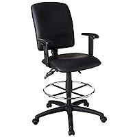 Boss Office Products Multi-Function LeatherPlus Drafting Stool with Adjustable Arms in Black