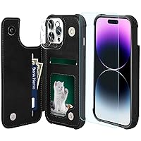 VANAVAGY Wallet Case Compatible for iPhone 15 Pro for Women and Men with Credit Card Holder,RFID Leather Flip Folio Phone Cover Fits Magnetic Car Mount and Stand with Screen Camera Protector,Black