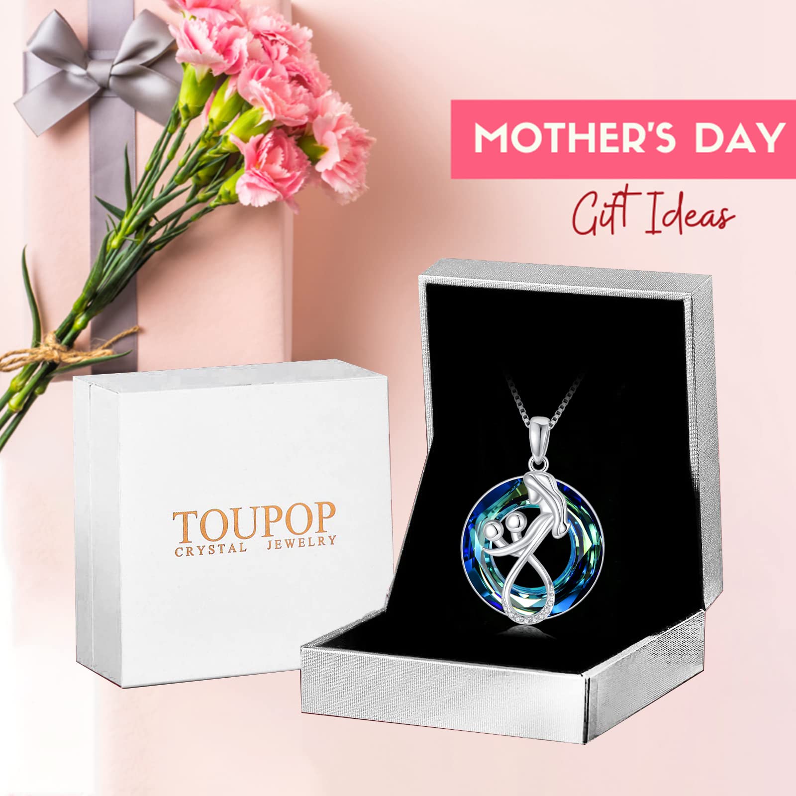 TOUPOP S925 Sterling Silver Mom and Child Necklace for Mother Jewelry for Birthday Mother's Day Christmas Gifts for Mom from Daughters/Sons