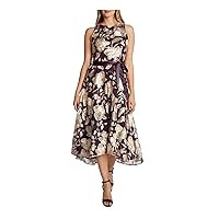 TAHARI Women's Sleeveless Lace Embroidered High Low Dress
