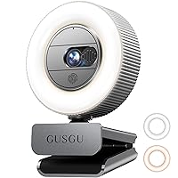 GUSGU G910 2K Quad HD Webcam for PC, with Microphone & Light & Privacy Cover, Web Camera for Desktop Computer/Laptop/MacBook, USB Streaming Camera