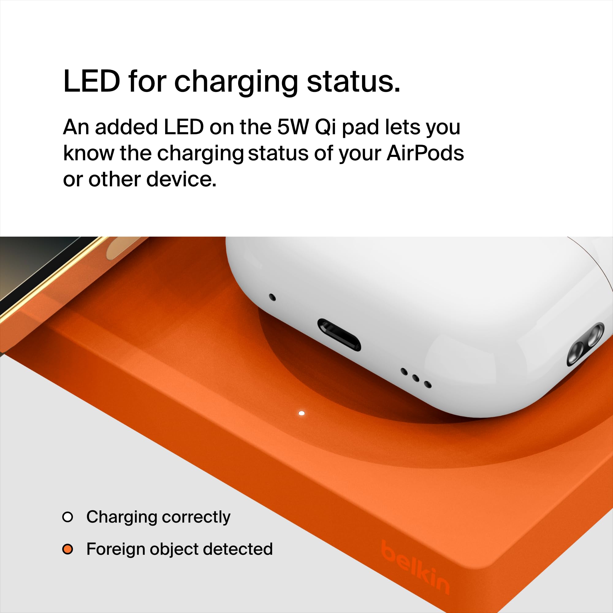 Belkin BoostCharge Pro 2-in-1 Wireless Charging Pad with MagSafe 15W, Fast Charging iPhone Charger Compatible with iPhone 15, 14, 13, and 12 Series, AirPods, and Other MagSafe Enabled Devices - Orange