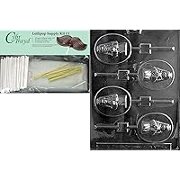 Cybrtrayd Girl Communion Lolly Chocolate Candy Mold with Lollipop Supply Bundle, Includes 25 Sticks, 25 Cello Bags, 25 Gold Twist Ties and Exclusive Cybrtrayd Copyrighted Chocolate Molding Instructions