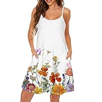 Women's Floral Print Tank Dress 2024 Summer Beach Casual Cover Up Spaghetti Strap V Neck Sexy Mini Sundress