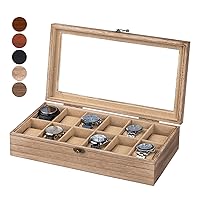 Watch Box, Watch Case for Men Women with Large Glass Lid, Wooden Watch Display Storage Box with 12 - Slots, Wood Mens Watch Box Organizer for Gift
